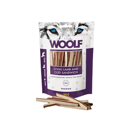 Woolf Long Sandwich Hundegodbidder med Lam & Torsk