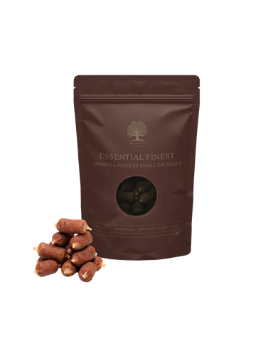 Essential Foods Finest Small Pølser Hundegodbidder med Laks & Persille – 20 stk.