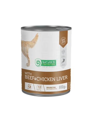 Nature’s Protection Vådfoder til voksne hunde med oksekød og kyllingelever – 800 g