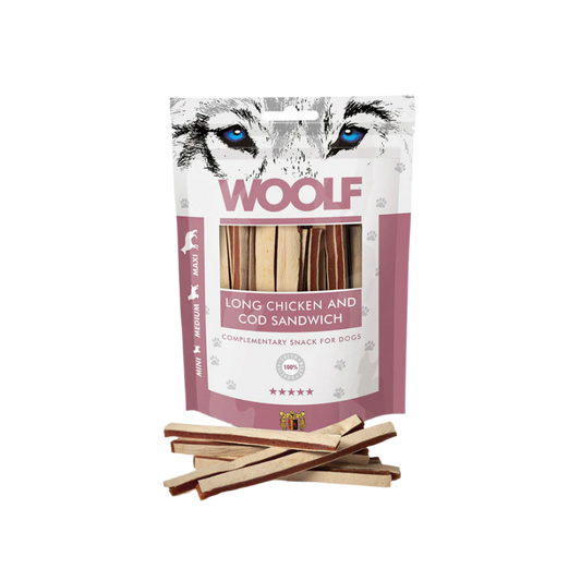 Woolf Long Sandwich Hundegodbidder med Kylling & Torsk