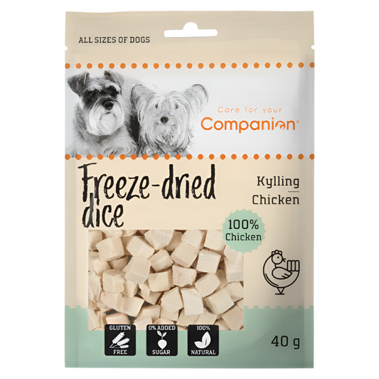 Companion Freeze Dried Dice Frysetørrede Hundegodbidder med Kylling – 40 g