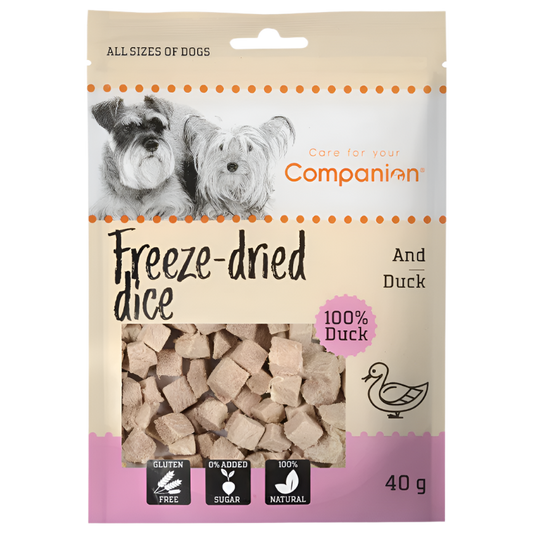 Companion Freeze Dried Dice Frysetørrede Hundegodbidder med And – 40 g