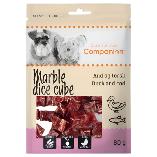 Companion Marble Dice Cube Hundegodbidder med And & Torsk – 80 g