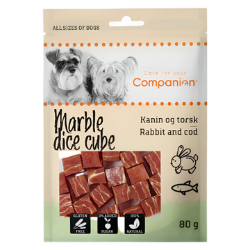 Companion Marble Dice Cube Hundegodbidder med Kanin & Torsk – 80 g