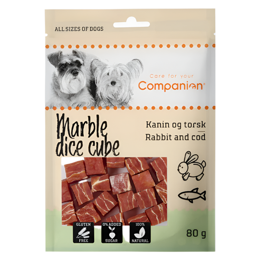 Companion Marble Dice Cube Hundegodbidder med Kanin & Torsk – 80 g