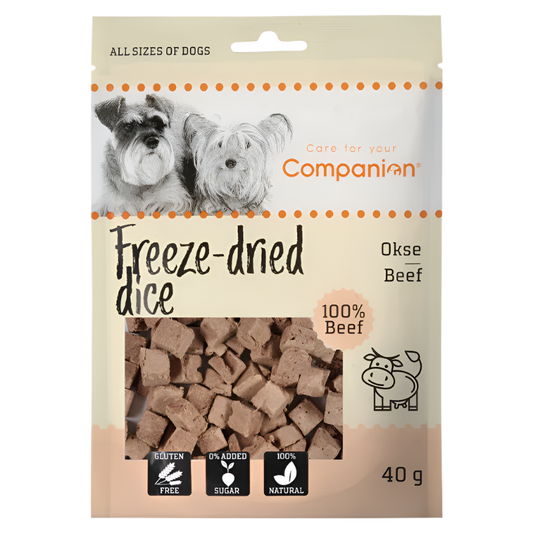 Companion Freeze Dried Dice Frysetørrede Hundegodbidder med Oksekød – 40 g