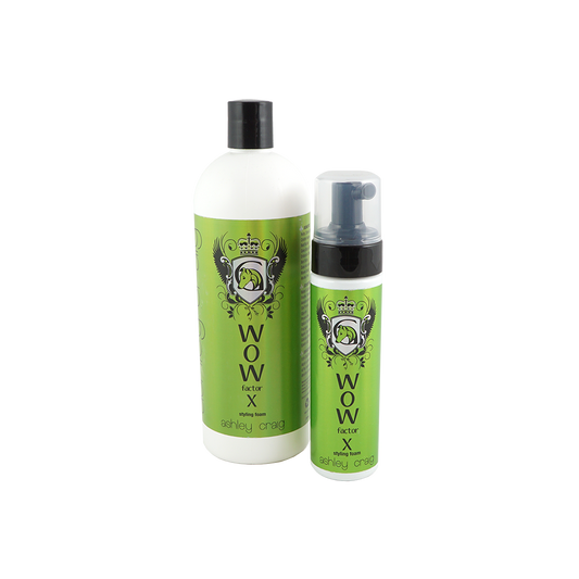WOW Styling Foam fra Ashley Craig fås i 250 ml og 1 liter flasker. Effektiv hårskum til alle pelstyper. Fås kun hos GroomUs. 